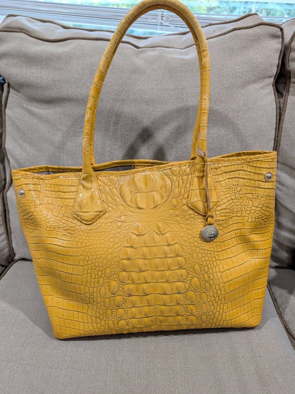 Brahmin Yellow Melbourne Croc Embossed Leather Tote